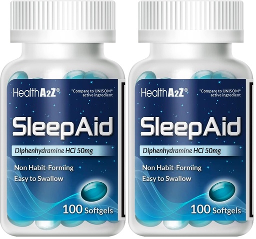 [BRSREAAFAQMRSDYY] HealthA2Z Sleep Aid, Diphenhydramine Softgels, 50mg, Supports Deeper, Restful Sleeping, Non Habit-Forming (100 Counts) (Pack of 2)
