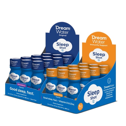 [BRSREEL2O4HREDTX] Dream Water Sleep Aid Supplement Drink; Melatonin 5mg, GABA, 5-HTP; 2.5 oz Sleep Water, Snoozeberry + Immunity Sleepy Citrus, 24-Pack