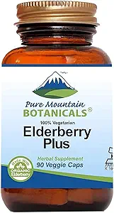 [BRSWYYITO4CQMF3H] Pure Mountain Botanicals Elderberry Supplement - Vegan Kosher Capsules with 750mg Organic Elderberry and 200mg Elderflower