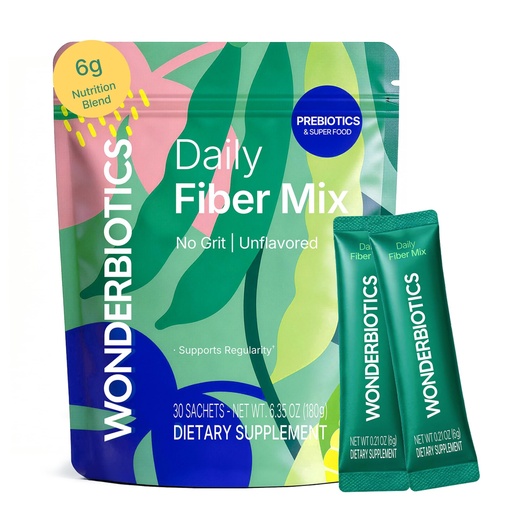 [BRSRGCYZOFYW2HTF] Daily Fiber Supplement Powder Packets - 5 Prebiotics & Superfood Blend for Digestion & Cravings Control, Psyllium Husk PHGG Drink Mix Stick Packs for Women & Men, Sugar Free, 30 Sachets
