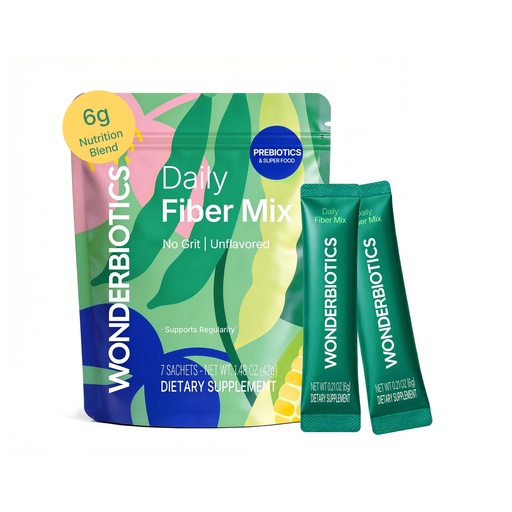 [BRSRGCYHCUGR4DTB] Daily Fiber Supplement Powder Packets - 5 Prebiotics & Superfood Blend for Digestion & Cravings Control, Psyllium Husk PHGG Drink Mix Stick Packs for Women & Men, Sugar Free, 7 Sachets