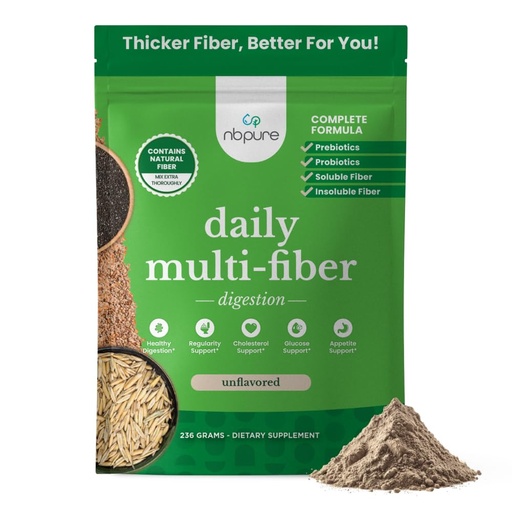 [BRSRACAPBMGRYCD4] nbpure Daily Fiber Powder Blend - Digestive Health, Cholesterol Support, Healthy Weight Management | Prebiotic, Insoluble Soluble Fiber + 4 Probiotic Strains | Unflavored (45 Servings)