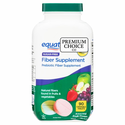 [BRSRGFL4BN6QMCTH] Equate Daily Fiber Supplement Chewable Tablets – 90 Count, Sugar-Free Prebiotic Fiber for Digestive Health, Assorted Fruit Flavor Tablets for Adults - Includes Sticker