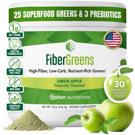 [BRSRABAFPIDROCL3] Soluble Fiber Greens Powder with 30 Superfoods, Probiotics & Prebiotic Fiber Supplement for Women & Men - Support Digestion, Regulate Blood Sugar & Promote Daily Energy - Made in USA - 30 Servings