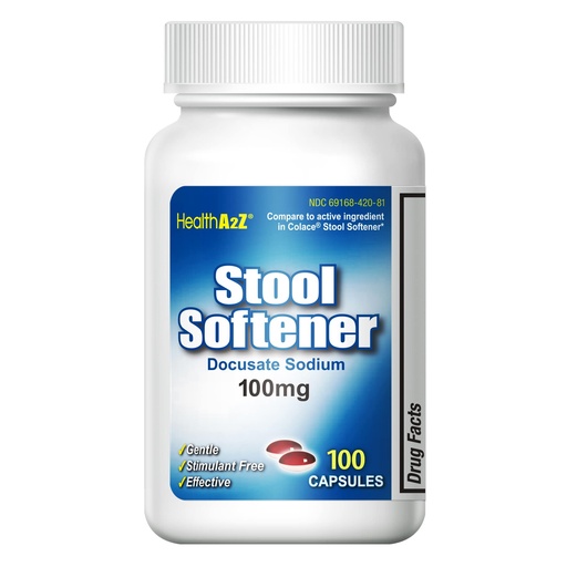 [BRSWYFQYOQOW2D32] HealthA2Z® Stool Softener | Docusate Sodium 100mg | Red & White Capsules | Dependable | Gentle Constipation Relief (100 Counts)