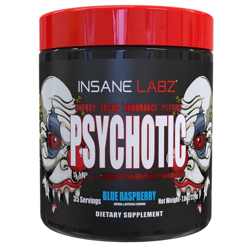 [BRSW2HAFAADWC3I7] Insane Labz Psychotic, High Stimulant Pre Workout Powder, Extreme Lasting Energy, Focus and Endurance with Beta Alanine, Creatine Monohydrate DMAE, 35 Srvgs (Blue Raspberry)