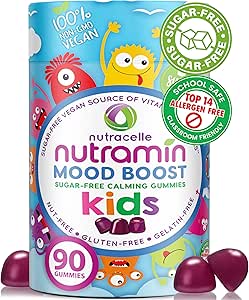 [BRSROEAKB4BAE3DG] NUTRAMIN Kids Mood Boost Vegan Vitamin Gummy: Calming Magnesium Citrate Supplement for Children with Ashwagandha & Vitamin B Complex to Relax & Focus - Sugar-Free, Allergy-Safe, Non-GMO 90 ct