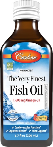 [BRSW2BD2A56AMCI7] Carlson - O aceite de peixe moi fino, 1600 mg Omega-3s, suplemento de aceite de peixe líquido, aceite de peixe noruego, pesca salvaxe, Sustainably Sourced Fish Oil Liquid, Just Peachie, 200 mL (6.7 Fl Oz)