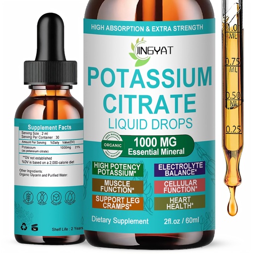 [BRSREED5OEIRGELD] Potassium Supplement Liquid Drops, High Absorption Potassium Citrate 1000mg for Muscle Heart Electrolyte Balance and Normal pH Support*, Essential Mineral Drops, Non-GMO, 30 Servings