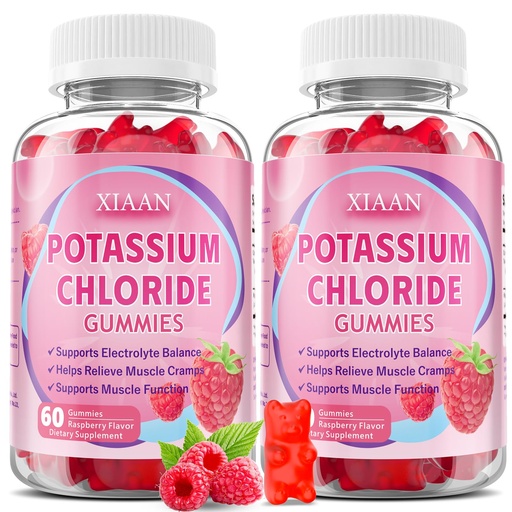[BRSREFQDDINAMCY3] Potassium Gummies for Women & Men, High Dose Potassium Chloride Supplement Gummies for Leg Cramps & Electrolyte Balance, Vegan/Sugar-Free/Gluten Free, Raspberry Flavor 120 Count