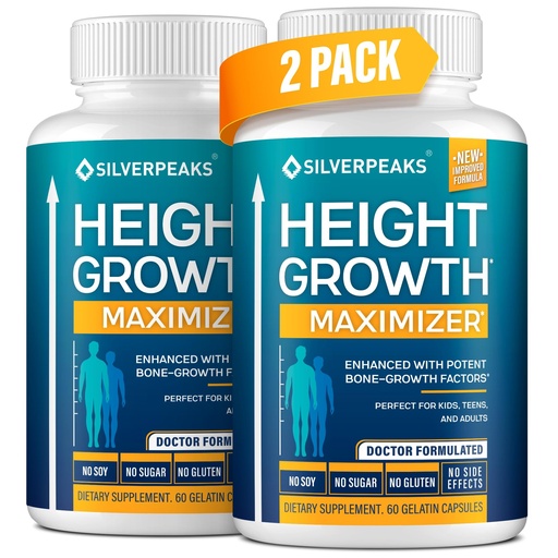 [BRSRA2Q7CINQOYLB] SILVERPEAKS Growth Capsules to Grow Taller - Height Growth Maximizer with Calcium for Bone Strength - Made in USA - Natural Get Taller Supplement to Increase Bone Growth - Pack of 2