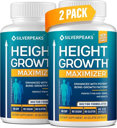 [BRSRA2Q7CINQOYLB] SILVERPEAKS Growth Capsules to Grow Taller - Height Growth Maximizer with Calcium for Bone Strength - Made in USA - Natural Get Taller Supplement to Increase Bone Growth - Pack of 2