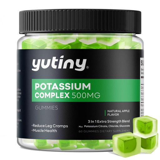 [BRSROBIYPMMAK3DG] Potassium Supplement 500mg 3 in 1 Complex Gummies, Chewables with Potassium Citrate Chloride Gluconate, Extra Strength Blend, 60 Count