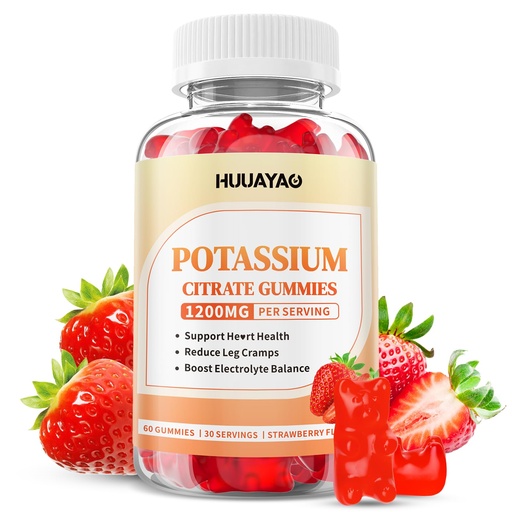 [BRSREGQ6AR6R6FLH] Potassium Citrate Gummies 1200mg for Adults, Women & Men Chewable Potassium Supplement for Muscle Health & Electrolyte Support Sugar Free, Strawberry Flavor, 60 Count