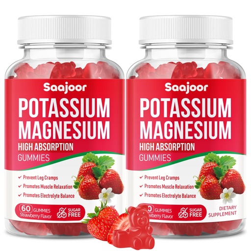 [BRSREGQ6AUHBYFDD] Potassium Magnesium Gummies,High Absorption Magnesium Glycinate,D3 & B6,Potassium Citrate - for Muscle Support, Leg Cramps & Electrolyte Balance - Vegan, Non-GMO, Strawberry Flavor, 120 Count