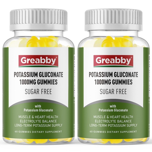 [BRSREEDRPMNQYFA3] Potassium Gluconate 1000 mg Gummies, Sugar Free for Women & Men Adults, Support Muscle Cramps & Heart Health, Chewable Potassium Supplement, Lemon Flavor, Vegan Source, 120 Gummies