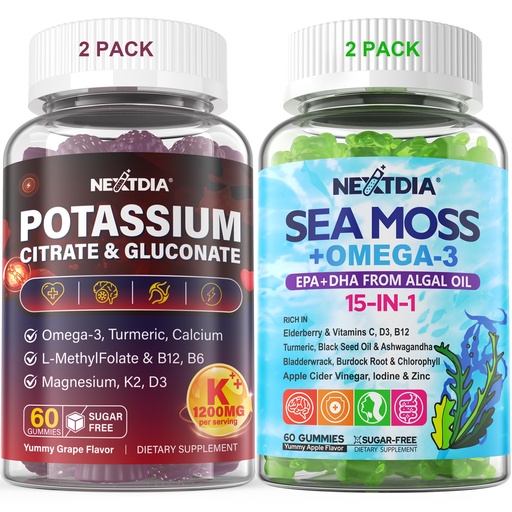 [BRSREBILC4DRGHYU] Bundle: Potassium Citrate and Potassium Gluconate Gummies 2 Pack & Sea Moss Gummies + Omega-3 2 Pack