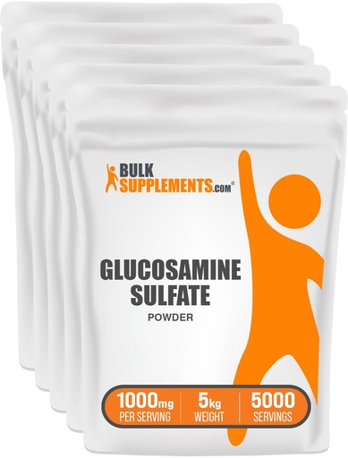 [BRSWIHAPDEOAM3YZ] BulkSupplements.com Glucosamine Sulfate Powder - Glucosamine Supplement, Joint Support Supplement - Gluten Free, 1g per Serving, 1kg (Pack of 5) (11 lbs)