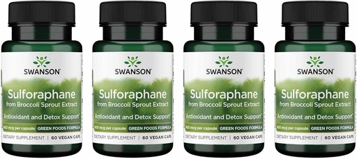 [BRSWGZIDOAFQACY2] Swanson Sulforaphane - Broccoli Sprout Extract Supporting Cellular, GI Tract, and Liver Health - Natural Supplement Standardized to 0.4% Sulforaphane - (60 Veggie Capsules, 400mcg Each) (4 Pack)
