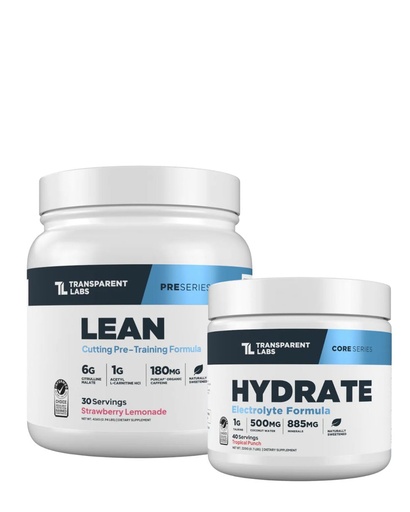 [BRSRE2YOC4JW2H3P] Transparent Labs Lean Pre-Workout (30 Servings, Strawberry Lemonade) & Hydrate Electrolytes Powder (40 Servings, Tropical Punch)