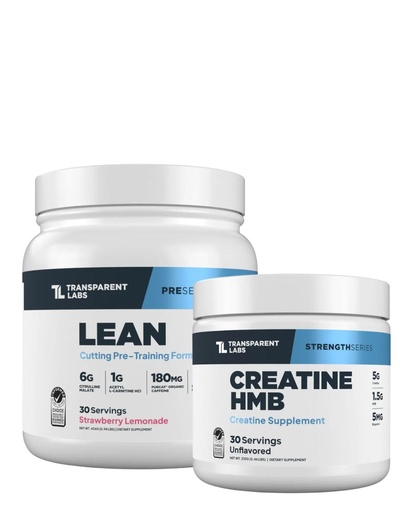[BRSRE2Q6O4FBOHI2] Transparent Labs Lean Pre-Workout (30 Servings, Strawberry Lemonade) & Creatine HMB (30 Servings, Unflavored)