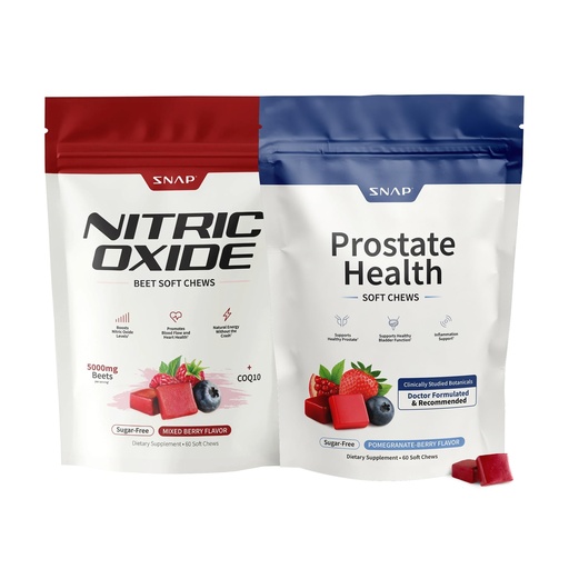[BRSRGFD2CAPBE3LZ] Snap Supplements Prostate Health for Men with Plant Sterols, Stinging Nettle Root & Reishi Mushroom + Beet Root Natural Nitric Oxide Supplements for Men, 60 Soft Chews Each