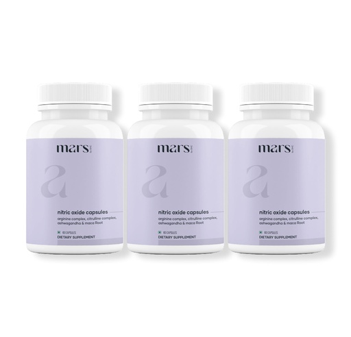 [BRSREZYBDFYQGC3J] Mars Nitric Oxide Capsules with L-Arginine & L-Citrulline, Pre Workout Nitric Oxide Supplement for Men, Blood Flow & Circulation Support, Pack of 3