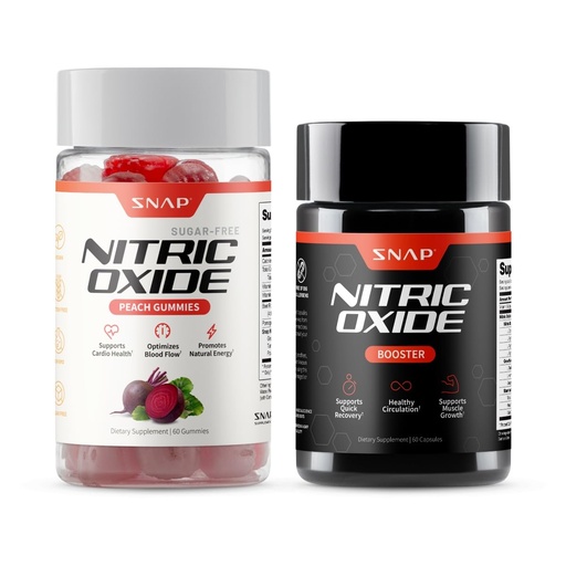 [BRSRGYYZPICRYETF] Snap Supplements Nitric Oxide Beet Root Gummies + Nitric Oxide Booster Bundle, 60 Sugar-Free Peach Gummies + 60 Vegetarian Capsules