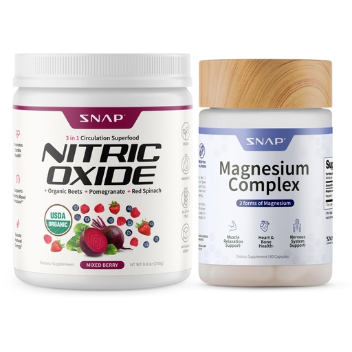 [BRSRAGABCIIRSYLF] Snap Supplements Organic Beet Root Nitric Oxide Powder + Magnesium Complex Capsules, 30 Servings Mixed Berry Powder + 60 Vegetarian Capsules
