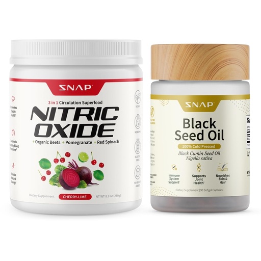 [BRSRECAQOUNGGFY6] Snap Supplements Nitric Oxide Beet Root Powder + Black Seed Oil Bundle, 30 Servings Cherry Lime + 90 Vegetarian Softgels