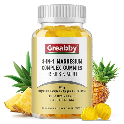 [BRSROHT6OF7Q2EYZ] Triple Magnesium Complex Gummies - 800mg Magnesium Glycinate & Citrate, Apigenin & L-Theanine, for Kids & Adults, Naturally Asleep & Muscle Cramps (60 Count)