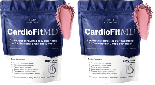 [BRSRGGT5OEBW2ALG] 1MD Nutrition CardioFitMD - Vegan Beets Superfood Keto-Friendly - Nitric Oxide Supplement - Beet Root Powder - High Fiber Drink - 30 Days (Pack of 2)