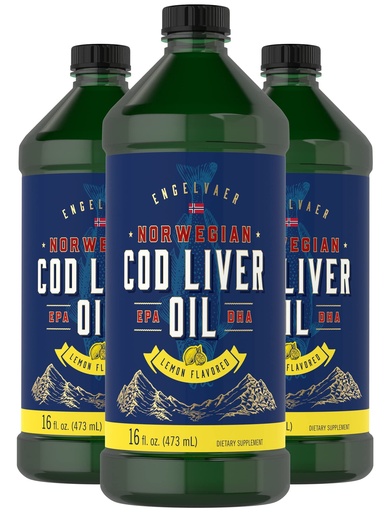 [BRSWYEADOQIBQEY6] Carlyle Cod Liver Oil Liquid | 16 fl oz | Pack of 3 Bottles | Lemon Flavor | Norwegian | Non GMO, Gluten Free