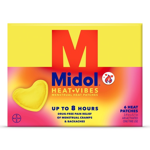 [BRSW2AALAQHBUGQY] Midol Heat Vibes Menstrual Pain Relief Heat Patches - 6 Count Pack for Period Cramps and Backache