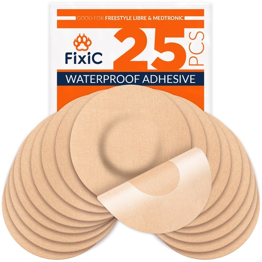 [BRSWGAYLOQPWEFDL] Fixic Freestyle Adhesive Patch 25 PCS – Good for Libre 1, 2, 3 & Plus – Enlite – Guardian – NO Glue in The Center of The Patch – Pre-Cut Back Paper – Long Fixation for Your Sensor! (Tan)