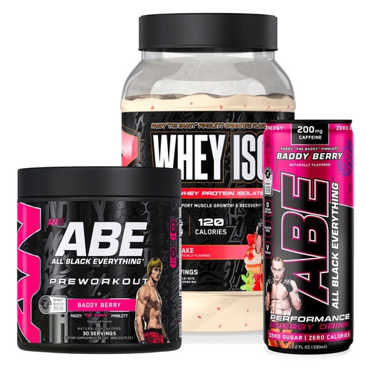 [BRSRGGTQCAFW2H3P] Paddy The Baddy Training Stack Bundle - All Black Everything Pre-Workout, Performance Energy Drink & Whey Protein Isolate