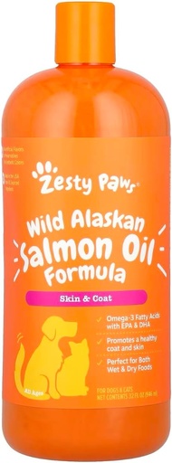 [BRSWIBITDEMGA33O] Zesty Paws Wild Alaskan Salmon Oil for Dogs & Cats - Omega 3 Skin & Coat Support - Natural EPA & DHA, Fatty Acids for Joint Function, Immune & Heart Health Liquid Food Supplement, 32 oz