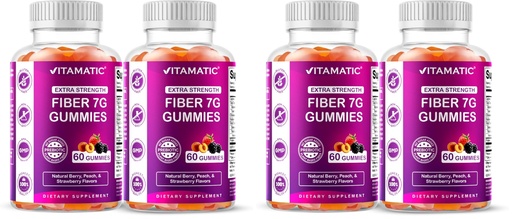 [BRSRGFI7BUHBYDL5] Vitamatic Prebiotic Fiber Gummies for Adults – 4 Pack (Total 120 Gummies) 7g Fiber per Serving | Extra Strength | Zero Sugar Added | Pectin-Based | Digestive Health & Regularity Support