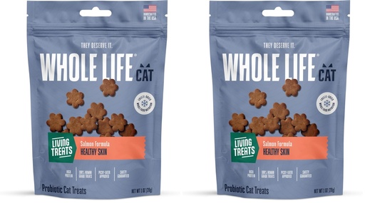 [BRSREEAQDMMGYC3K] Whole Life Cat Living Treats for Cats – Human Grade Probiotics for Allergy & Itchy Skin Relief, Natural Digestive Support, Healthy Cat Snacks for Felines - Salmon & Yogurt, 1 oz (Pack of 2)