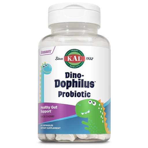 [BRSWIYQHDEGRSCI7] KAL DinoDophilus Probiotics for Kids - Chewable Kids Probiotic with 2 Billion CFU for Children's Gut Health and Digestion Support - Natural Black Cherry Flavor, 60 Chews