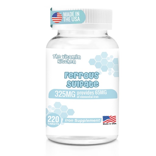 [BRSREZIODJYGYHIU] The Vitamin Kitchen Ferrous Sulfate 325 mg (65 mg Elemental Iron) High Potency Iron Supplement - High Potency Iron Pills for Red Blood Cells - No Artificial Color Additives - 220 Tablets Made in USA