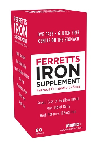 [BRSWIYYYBABR4HA3] Iron Tablets 106mg (325mg Ferrous Fumarate) - 60 Day Supply of High Potency Iron Supplements for Women & Men, Easy on The Stomach Iron Supplements for Anemia, 60 Iron Pills Per Bottle