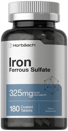 [BRSRMCD3A4PAIEIV] Horbäach Iron Ferrous Sulfate | 180 Count | Vegetarian, Non-GMO & Gluten Free Dietary Supplement