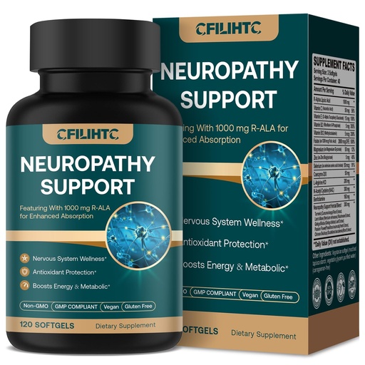 [BRSREAI3CB7G2D3U] Neuropathy Support Nerve Supplement – Advanced R-Alpha Lipoic Acid Supplement with Benfotiamine, NAC & B-Complex for Nerve Health, Antioxidant & Cellular Energy - Vegan 120 Softgels