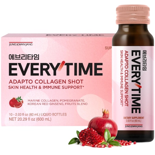 [BRSREAYZO4OQ2EQ3] JUNG KWAN JANG Everytime Adapto Collagen Shot - Skin and Sleep Support - Liquid Adaptogen Drink with Marine Collagen, Passion Fruit, Chamomile NAD L-Theanine - Gluten Free (10 Bottles, 2.03 fl oz)