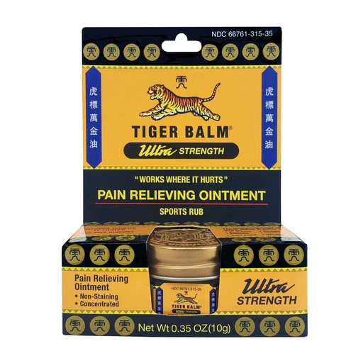 [BRSWYAQFO4FQ23D6] Tiger Balm Pain Relieving Ultra Strength, 10g – Soothing & Ultra Strength Muscle Rub Ointment – Non-Staining Sports Muscle Rub