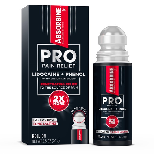 [BRSRMBQECQPGO2Q6] Absorbine Jr. PRO Maximum Strength Lidocaine Roll-On for Targeted Nerve and Muscle Pain Relief, 4% Lidocaine + 1.5% Phenol, Fast Acting & Long Lasting, 2.5 oz