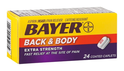 [BRSWIGIIBQNAKFQV] Bayer Back & Body Aspirin 500mg Coated Tablets, Pain Reliever with 32.5mg Caffeine, 24 Count