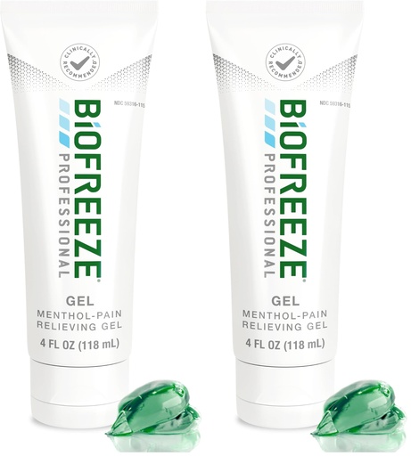[BRSRAEL6DIMQ223O] Biofreeze Professional Strength Pain Relief Gel, Arthritis Pain Reliver, Knee & Lower Back Pain Relief, Sore Muscle Relief, Neck Pain Relief, FSA Eligible, 4 FL OZ Menthol Gel (Pack of 2)