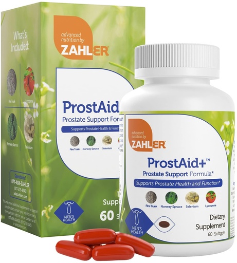 [BRSWGCQTBEAQI2TX] Zahler ProstAid+ Prostate Supplements for Men with Lycopene & Norway Spruce for Urine Flow, Prostate Support - Made in USA, Kosher - Prostate Health Supplements for Men (60 Vegetarian Softgels)